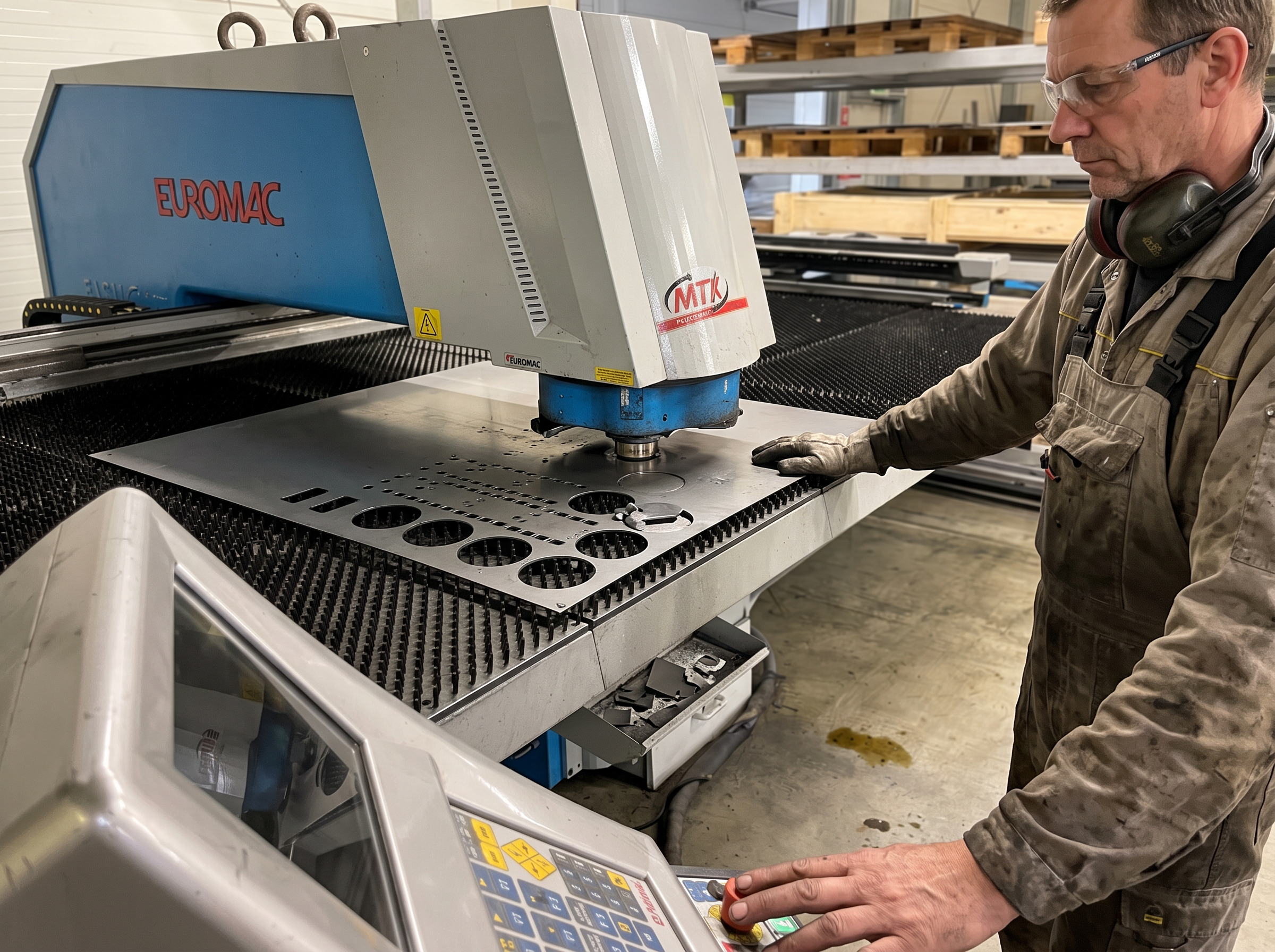 Mitarbeiter an Stanzmaschine